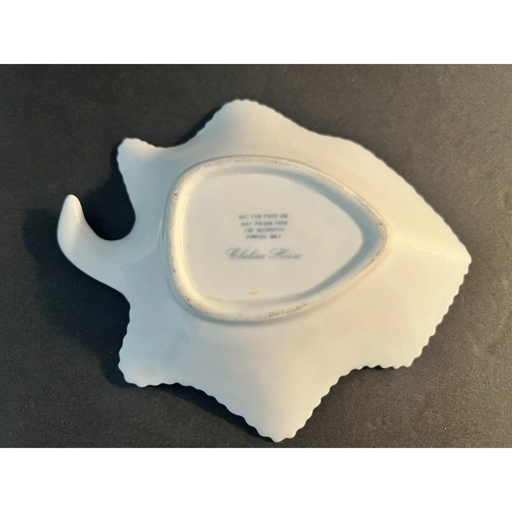 Antique Chelsea House Blue & White Fish Dish Trinket Bowl SAWTOOTH EDGES